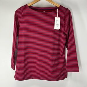 Vineyard Vines Women's Long Sleeve Red and Blue Striped Tee